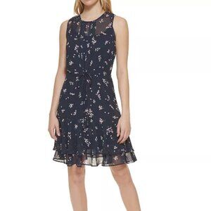 Navy Floral-Print Fit & Flare Dress